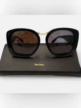 MaxMara Black Sunglasses with Gold Accent Bridge